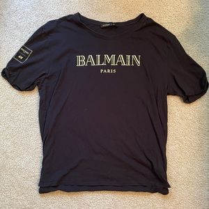 Balmain H&M Collab Black and Gold Off-the-Shoulder T-Shirt